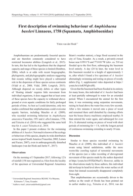 First Description of Swimming Behaviour of Amphisbaena Bassleri Linnaeus, 1758 (Squamata, Amphisbaenidae)