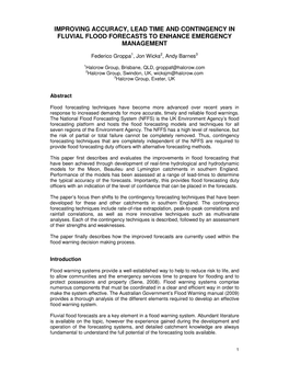 Improving Accuracy, Lead Time and Contingency in Fluvial Flood Forecasts to Enhance Emergency Management