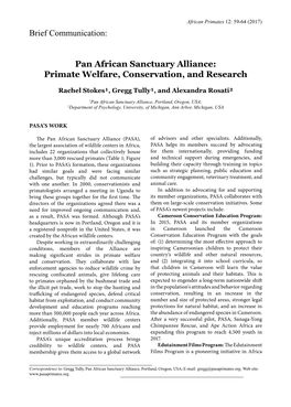 Pan African Sanctuary Alliance: Primate Welfare, Conservation, and Research