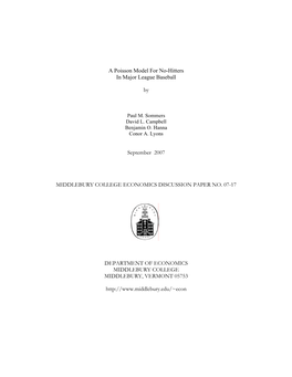 A Poisson Model for No-Hitters in Major League Baseball By