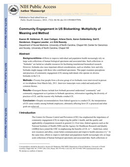 NIH Public Access Author Manuscript Public Health Genomics