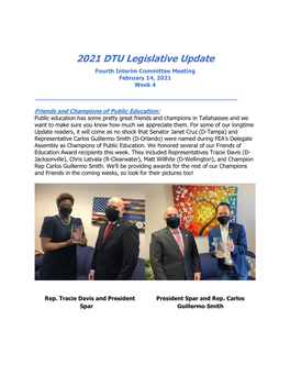 2021 DTU Legislative Update Fourth Interim Committee Meeting February 14, 2021 Week 4