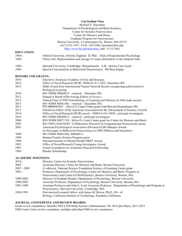 Curriculum Vitae Michael E. Hasselmo Department of Psychological and Brain Sciences, Center for Systems Neuroscience Center