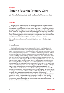 Enteric Fever in Primary Care Abdulmaleek Idanesimhe Sado and Aduke Oluwambe Sado