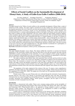 Effects of Social Conflicts on the Sustainable Development of Ebonyi State, a Study of Ezillo-Ezza Ezillo Conflicts (2008-2014)