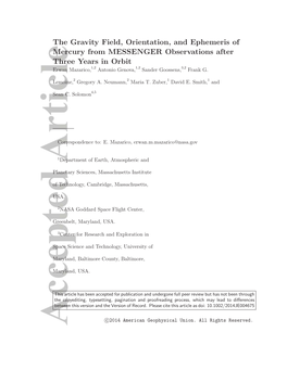 The Gravity Field, Orientation, and Ephemeris of Mercury From