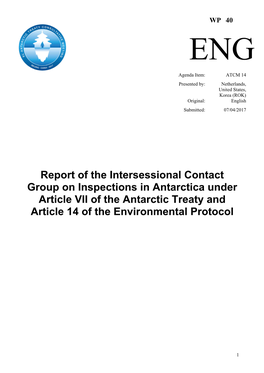 Report of the Intersessional Contact Group on Inspections in Antarctica Under Article VII of the Antarctic Treaty and Article 14 of the Environmental Protocol