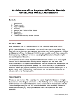 Office for Worship GUIDELINES for ALTAR SERVERS