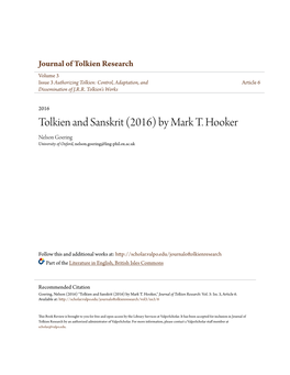 Tolkien and Sanskrit (2016) by Mark T. Hooker Nelson Goering University of Oxford, Nelson.Goering@Ling-Phil.Ox.Ac.Uk