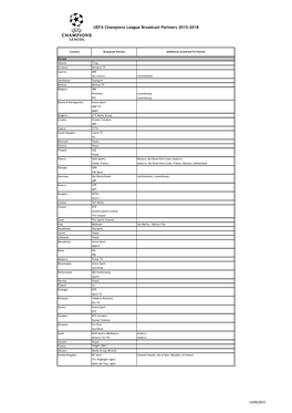 UEFA Champions League Broadcast Partners 2015-2018