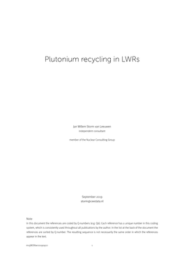 Plutonium Recycling in Lwrs