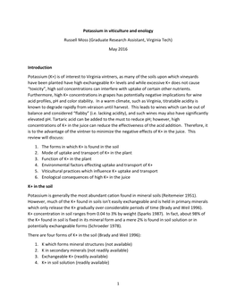 Potassium in Viticulture and Enology Russell Moss (Graduate Research Assistant, Virginia Tech) May 2016