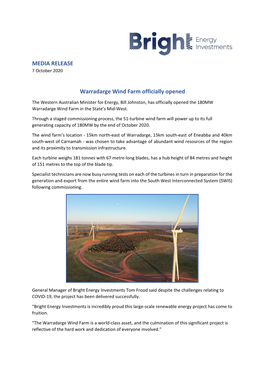 MEDIA RELEASE Warradarge Wind Farm Officially Opened