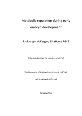 Metabolic Regulation During Early Embryo Development