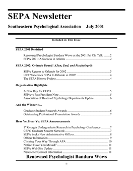 SEPA Newsletter Southeastern Psychological Association July 2001