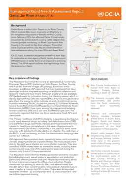 Inter-Agency Rapid Needs Assessment Report: Gette, Jur River (12 April 2016)