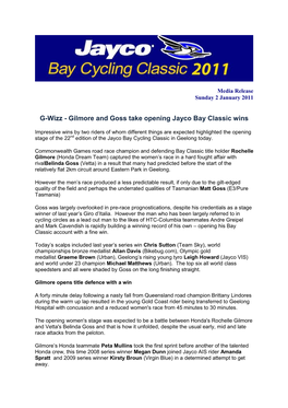 G-Wizz - Gilmore and Goss Take Opening Jayco Bay Classic Wins