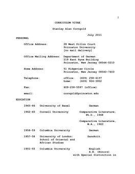 1 1 CURRICULUM VITAE Stanley Alan Corngold