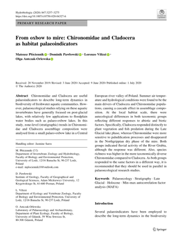 From Oxbow to Mire: Chironomidae and Cladocera As Habitat Palaeoindicators