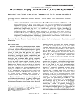 TRP Channels: Emerging Links Between Ca2+, Kidney and Hypertension