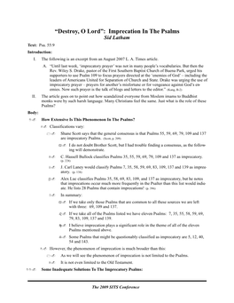 “Destroy, O Lord”: Imprecation in the Psalms Sid Latham Text: Psa