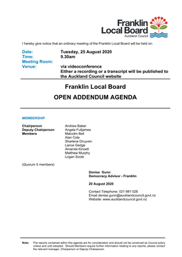 Addendum Agenda of Franklin Local Board