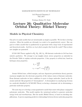 5.61 F17 Lecture 26: Qualitative Molecular Orbital Theory