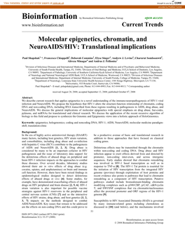 Molecular Epigenetics, Chromatin, and Neuroaids/HIV: Translational Implications