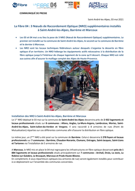 La Fibre 04 : 3 Nœuds De Raccordement Optique (NRO) Supplémentaires Installés À Saint-André-Les-Alpes, Barrème Et Marcoux