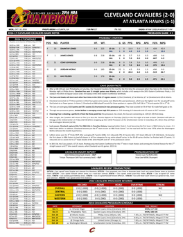 Cleveland Cavaliers (2-0) at Atlanta Hawks (1-1)