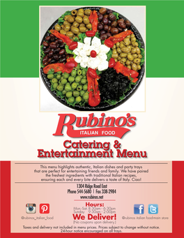 Catering & Entertainment Menu Catering & Entertainment Menu