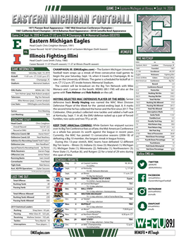 Eastern Michigan Eagles Head Coach: Chris Creighton (Kenyon, 1991) Career Record: 162-87 (23Rd Season); 23-41 at Eastern Michigan (Sixth Season) Vs