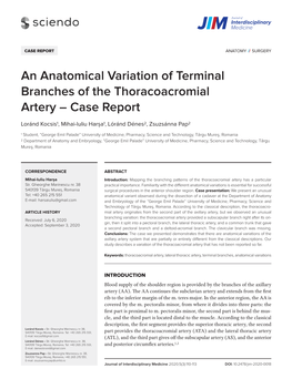 An Anatomical Variation of Terminal Branches of the Thoracoacromial Artery – Case Report