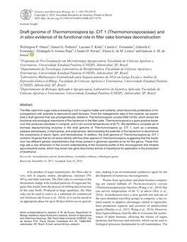 Draft Genome of Thermomonospora Sp. CIT 1 (Thermomonosporaceae) and in Silico Evidence of Its Functional Role in Filter Cake Biomass Deconstruction