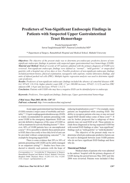 Predictors of Non-Significant Endoscopic Findings in Patients with Suspected Upper Gastrointestinal Tract Hemorrhage