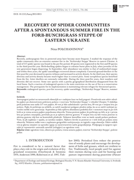 Recovery of Spider Communities After a Spontaneous Summer Fire in the Forb-Bunchgrass Steppe of Eastern Ukraine