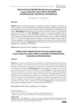 TRES NUEVAS SUBESPECIES DE Elzunia Bomplandii (Guérin-Ménéville [1844]) PARA COLOMBIA (NYMPHALIDAE: DANAINAE: ITHOMIINAE)* TH