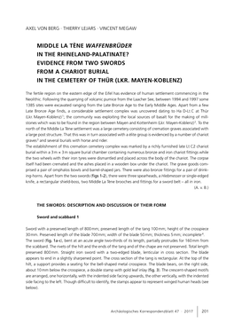 Middle La Tène Waffenbrüder in the Rhineland-Palatinate? Evidence from Two Swords from a Chariot Burial in the Cemetery of Thür (Lkr