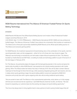 MGM Resorts International and the Alliance of American Football Partner on Sports Betting Technology