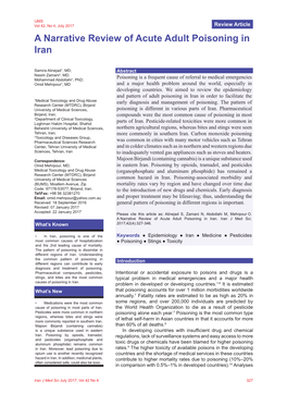 A Narrative Review of Acute Adult Poisoning in Iran