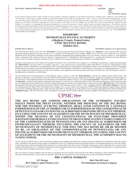 (Allegheny County, Pennsylvania) UPMC REVENUE BONDS, SERIES 2012