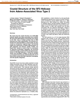 Crystal Structure of the SF3 Helicase from Adeno-Associated Virus Type 2