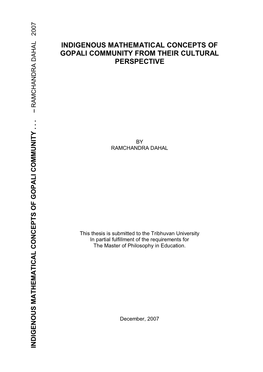 Indigenous Mathematical Concepts of Gopali Community from Their Cultural Perspective