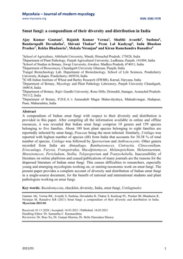 Journal of Modern Mycology Smut Fungi: a Compendium of Their Diversity and Distribution in India