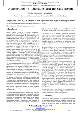 Actinic Cheilitis: Literature Data and Case Report