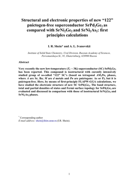 Pnictogen-Free Superconductor Srpd2ge2 As Compared With