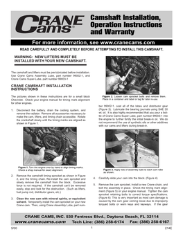 Crane 343904 Camshaft and Lifter Kit Installation Instructions