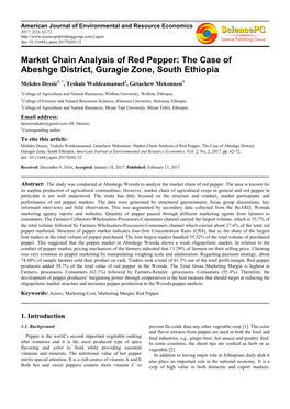 Market Chain Analysis of Red Pepper: the Case of Abeshge District, Guragie Zone, South Ethiopia