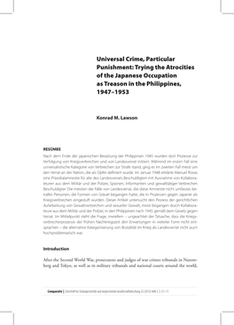 Universal Crime, Particular Punishment: Trying the Atrocities of the Japanese Occupation As Treason in the Philippines, 1947–1953