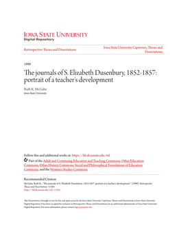 The Journals of S. Elizabeth Dusenbury, 1852-1857: Portrait of a Teacher's Development Ruth K